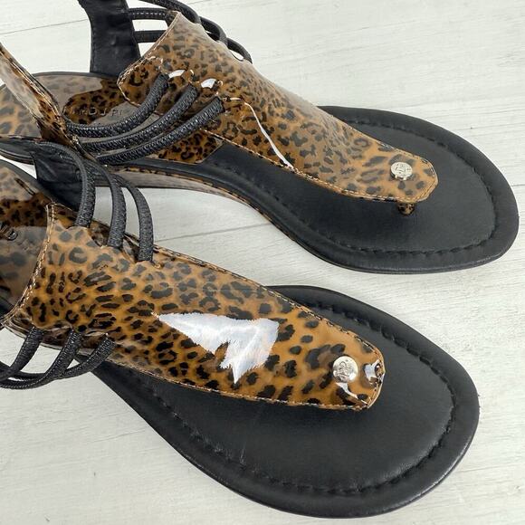 Donald Pliner Wedge Sandals Women Size 9.5 Leopard Print Thong Leather‎ - Picture 7 of 10